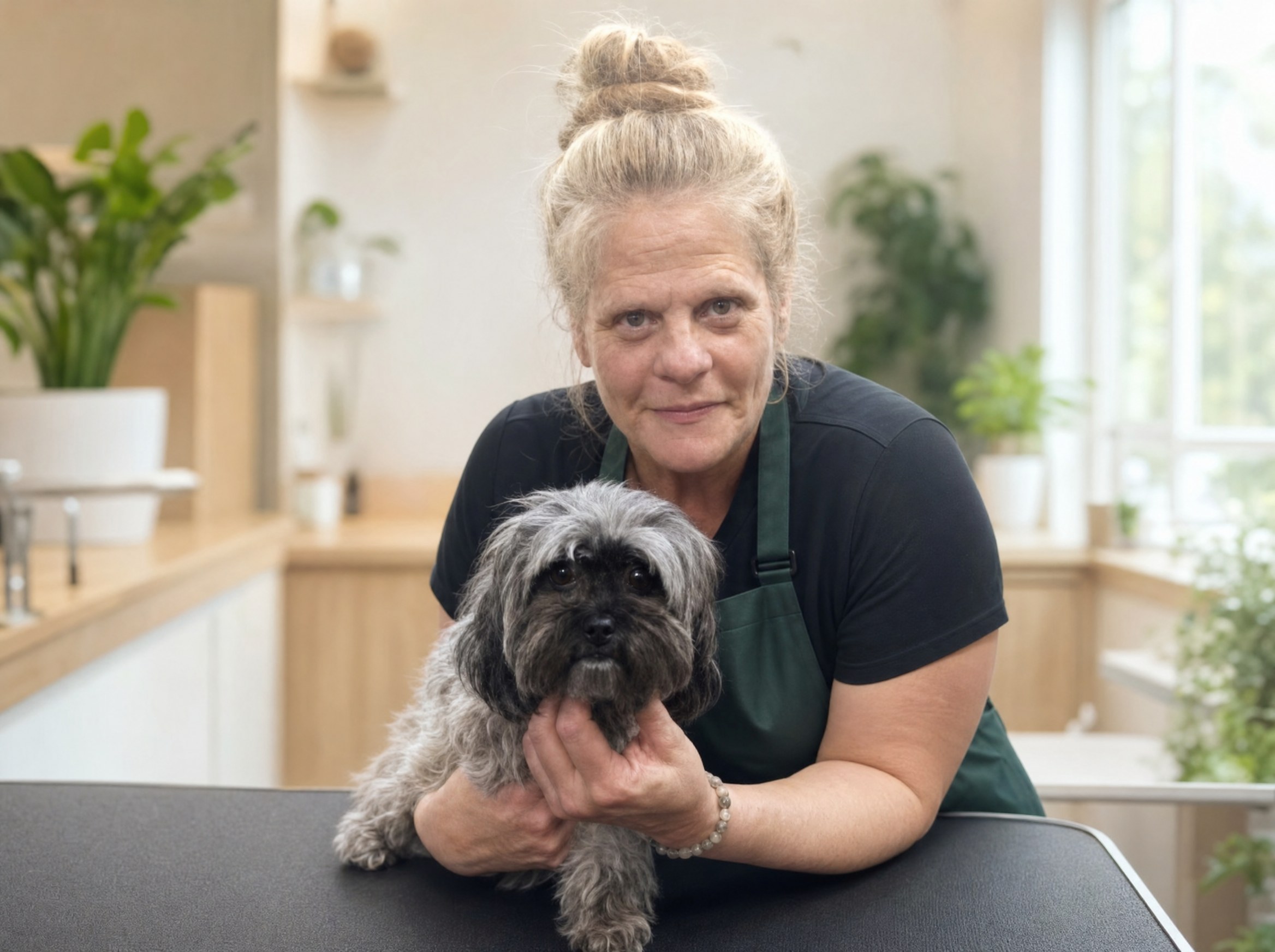 Carol Orton grooming a client's dog