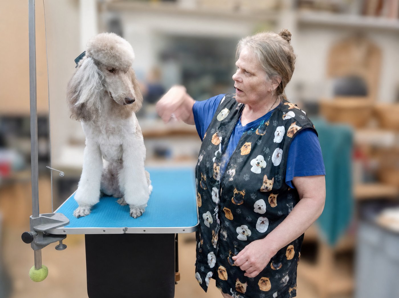 Carol with a standard poodle client